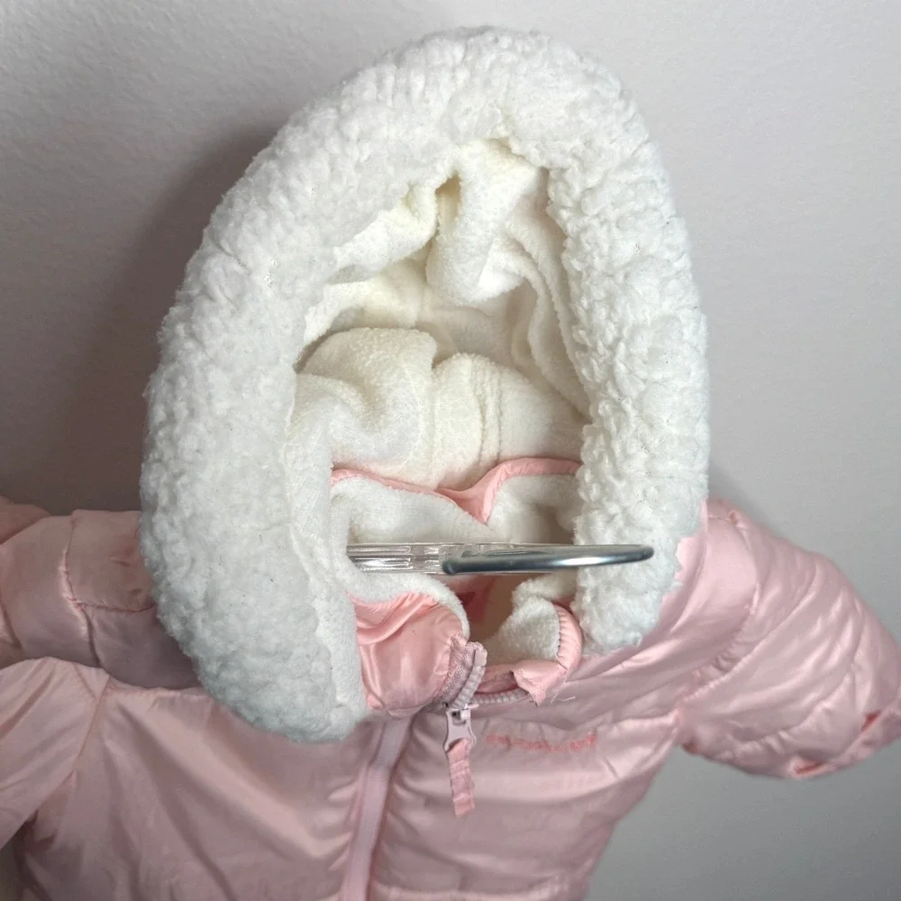 PINK PLATINUM Girls Snow Suit Bunting 9-12‎ Mnth Pink Hood Fleece Lining Winter